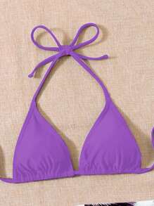 SHEIN Swim 3pcs/Set Halter Bikini Set For Summer Beach Vacation - Purple - View 4