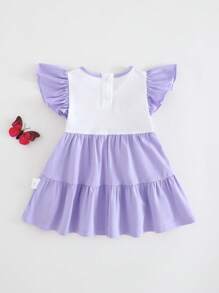 Cozy Pixies Newborn Baby Girl Butterfly Pattern Round Neck Cap Sleeve Waist Cinched Bodycon Dress