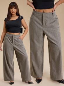 Forever 21 Quần ống đứng túi đứng thường ngày cỡ lớn - Màu Khaki - Xem 1