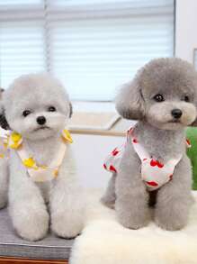 PETSIN 可爱兔耳装饰轻便透气宠物连衣裙，带心形印花，红色，适合春夏季 - 紅色 - 查看 6