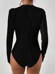 SHEIN Essnce Body de manga larga de unicolor para mujer