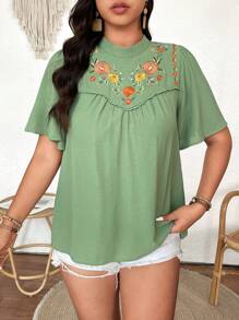 Breezaya Women's Casual Fashion 3D Embroidery Vacation Style Blouse