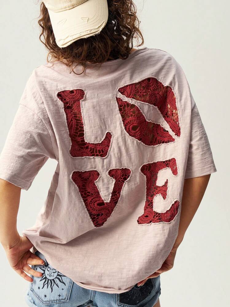 Bohemela 女士纯色针织圆领宽松洗水 T 恤 - 淺粉色 - 查看 1