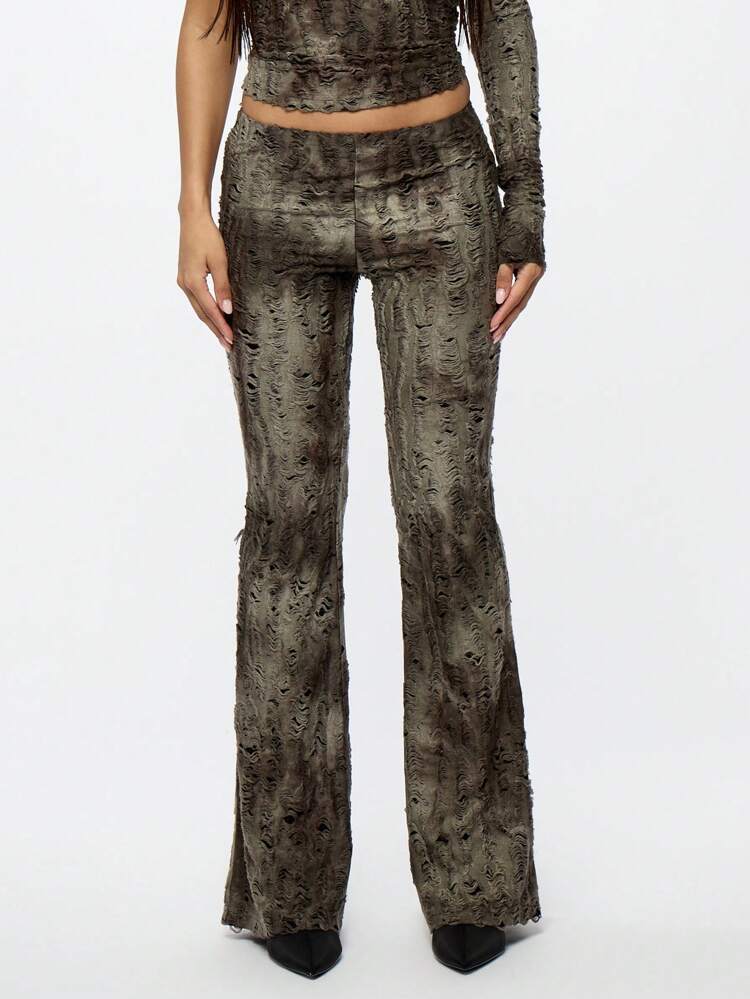 SUMWON WOMEN Distressed Textured Metallic Wide Leg Pants
