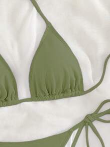 SHEIN Swim Bikini de un solo color para primavera - Verde militar - Ver 4