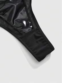 ROMWE Grunge Punk Plus Size Dark Punk Fishnet Elastic Waist Hollow Triangle Brief Panties - Black - View 3