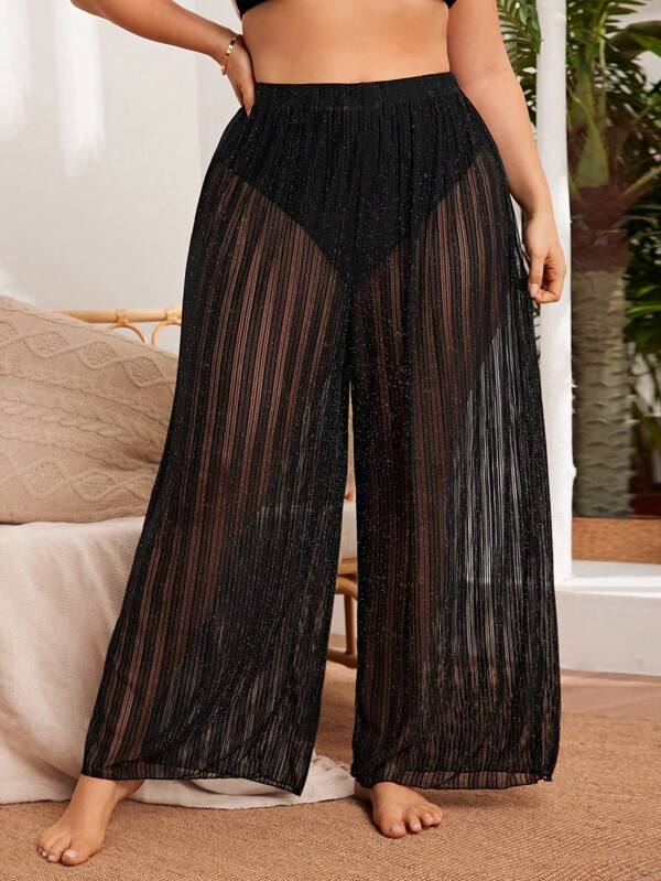 Swim Vcay Summer Beach Plus Size Solid Color Loose Casual Beach Cover-Up Pants