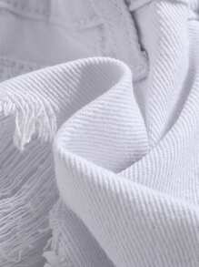 SHEIN Tween Girls Spring Summer Boho Ripped Raw Hem Denim Jeans Shorts,Girls Summer Clothes Outfits - White - View 3