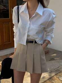 DAZY Solid Color Long Sleeve Casual Shirt,Long Sleeve Tops,Back To School Clothes Preppy Tops Fall - White - View 7