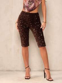 SHEIN BAE 女士休闲简约夏季短裤 - 紫紅色 - 查看 6