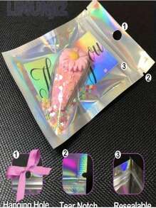 SHEIN 100pcs/Pack Thick 16mil Multicolor Laser Holographic Resealable Packaging Bags, Material, Reusable Zipper Seal Bags, Suitable For Snacks, Seeds, Jewelry, Accessories Packaging Back To School