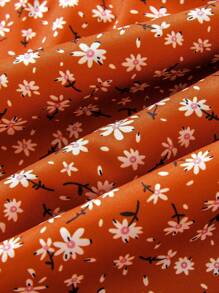 Baby Girls' Brown Vacation Casual Comfortable Floral Print Cami Wide Leg Jumpsuit - Brown - View 5