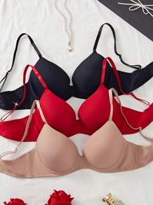 3pcs/Set Ladies Bra, Minimalist Underwire Lift & Support Bras - Multicolor - View 3