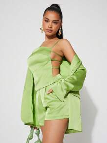 SHEIN Unity بليزر ربيعي كبير الحجم من القماش الساتان أمامي بأزرار، جاكيت صيفية للمناسبات الخاصة، حفلات الزفاف والحفلات والعشاء والحفلات الرسمية للنساء في فصلي الخريف والشتاء