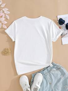 SHEIN Tween Girl Capybara Print Crew Neck Short Sleeve Cute White T-Shirt - White - View 5
