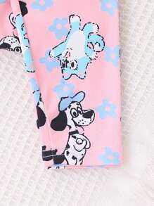 SHEIN 4pcs/Set Girls Cartoon Pattern Crew Neck Top And Long Pants Pajama Set - Multicolor - View 5