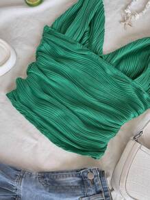 Soleia 休闲浪漫假期纯色绿色扭纹背心圣诞节情人节新年