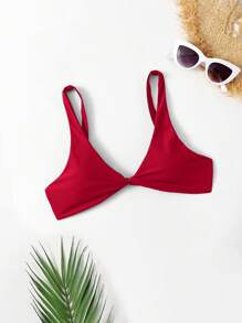 Swim Basics 1pc Solid Color Simple Stylish Swimwear Top For Women, Summer - Red - View 4