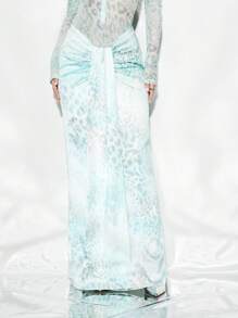 KIZN Váy Maxi Đi Biển Thanh Lịch Có Thiết Kế Voan Phía Trước, Họa Tiết Động Vật Thanh Lịch, Trang Phục Nghỉ Mát, Thời Trang Ngày Lễ Mùa Hè, Váy Dài Dự Tiệc Buổi Tối - Màu xanh Bạc hà - Xem 1