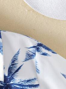 SHEIN Young Boy Tropical Palm Tree Print Button Down Short Sleeve Casual Shirt, Spring/Summer,Holiday,Summer,Travel