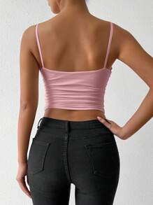 VaVaBold Sleeveless Criss-Cross Crop Top, Sexy & Tight-Fitting, Summer - Pink - View 2