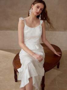 MOTF JACQUARD RUFFLE HEM DRESS - White - View 7