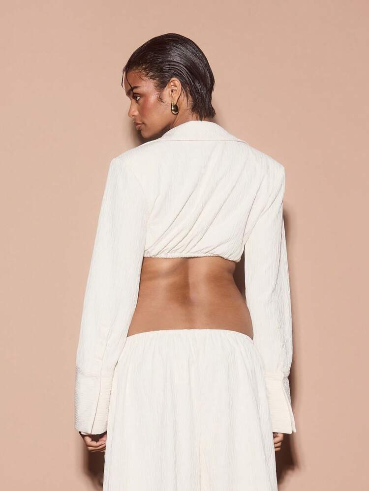 KIZN Letnia bluzka typu bralette z kopertowym przodem i długim rękawem, plażowa, biała bawełniana, świąteczna, w stylu boho chic, wiązana z przodu, krótka