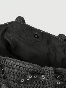 ROMWE Goth 哥特式女式单肩包，草编，万圣节包，非常适合搭配万圣节服装的化装派对 - 黑色 - 查看 6