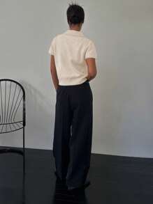 DAZY Solid-Color Fitted Short Sleeve POLO Collar Knit Blouse For Women, Casual For Spring & Summer,Fall Clothes - White - View 2