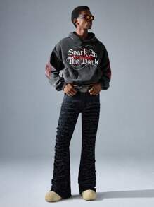 NEON BLANC Sudadera de manga larga con estampado de letras de punto para hombre, para otoño e invierno - Negro - Ver 6