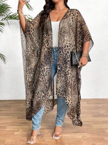 SHEIN Clasi Plus Size Women Chiffon Random Leopard Print Lightweight Long Casual Jacket - Multicolor - View 1