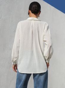 Aveloria Modichic 百搭百搭黑白波点雪纺透明领长袖女式衬衫，春夏季