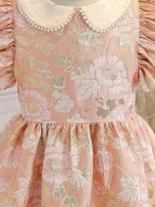 SHEIN 新款春冬女童提花正式派对礼服公主裙适合主持人、钢琴演奏、度假、夏季、旅行 - 粉色 - 查看 6