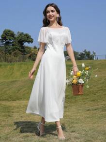 Modelyn Vestido largo de mujer elegante y romántico de gasa blanco con mariposas