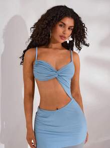 Opulessa Vestido de tirantes de mujer de unicolor con abertura de retorcido y bajo tipo cola de sirena sexy