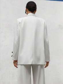 Aveloria Modichic Premium Thickened Double-Layer Satin Bow Decor Loose Solid Color Blazer Top Fall Cloth For Women - White - View 2