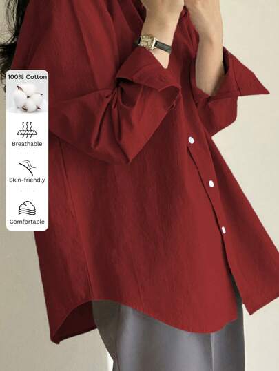 DAZY Women's Casual Solid Color Drop Shoulder Long Sleeve Business Blouse,Long Sleeve Tops,Fall Clothes