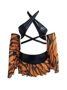 4-Piece Plus Size Sexy Criss-Cross Halter Back Cutout Lingerie Set