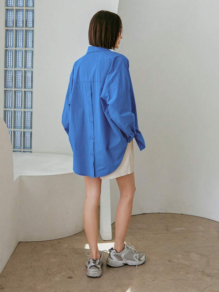 1pc Women Business Casual Loose Fit Long Sleeve Solid Color Shirt,Fall Women Clothes