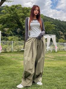 DAZY Letter Graphic Raglan Sleeve Crop Tee,Fall Clothes Long Sleeve Women Tops - Grey - View 7