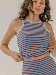 Aralina 2pcs/Set Women Summer Casual Striped Camisole And Shorts Set