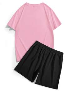 Manfinity Campus Court 男士短袖圆领T恤短裤套装，简约时尚，适合夏季