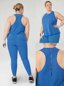 GLOWMODE Débardeur de sport grande taille à séchage rapide et léger, avec dos découpé, ourlet incurvé. Activewear pour l'entraînement, course à pied et activité à impact modéré - Bleu azur - Voir 10
