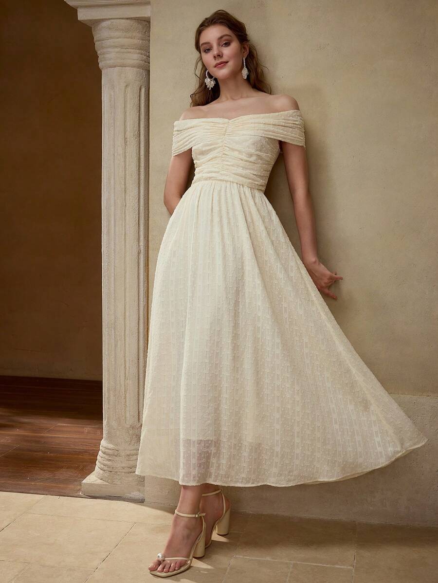 MOTF PREMIUM CHIFFON RUCHED OFF SHOULDER DRESS - Apricot - View 1