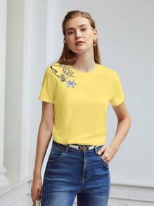 MOTF PREMIUM FLOWER EMBROIDERY SHORT SLEEVE T-SHIRT