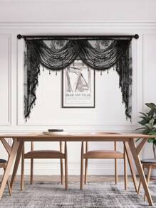 1 pieza Cortina de encaje francés negro, con estilo dulce y volante floral delicado, adecuado para decorar ventanas y puertas de la sala de estar y el dormitorio