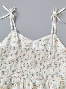 Gaun Cami Berlapis-lapis Motif Bunga untuk Remaja Perempuan, Rok Model Kue, Cocok untuk Semua Musim, Ideal untuk Liburan dan Acara Santai Bergaya Pedesaan - Kuning - View 5