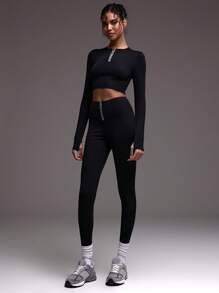 Musera Sport Zip Detail High Waisted Sports Leggings, Padel, Tennis, Pickleball Gym Fitness