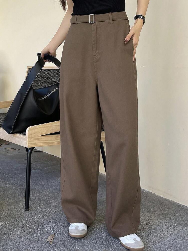 Women Casual Solid Color Waistband Pocket Pants