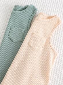 Cozy Pixies 4pcs Baby Boy Set - Solid Color Knitted Soft Round Neck Sleeveless Vest And Elastic Waist Shorts